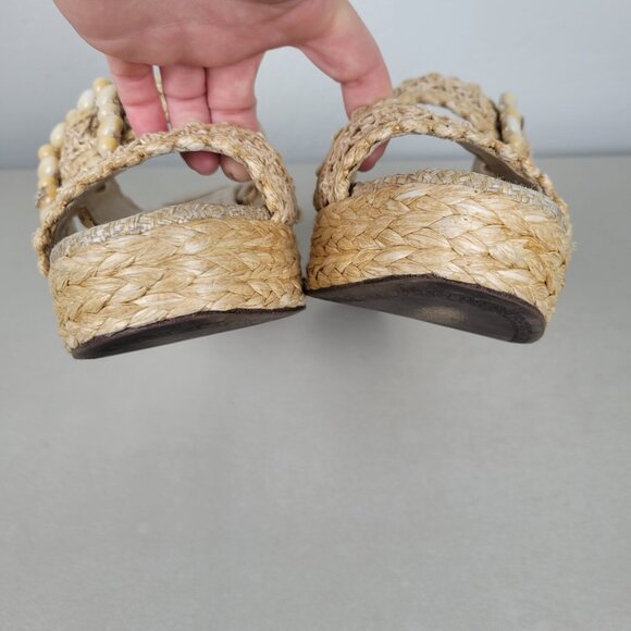 Sam Edelman Size 8M Cadance Sandals Natural Raffia Open Toe Embellished Wedge - Picture 5 of 12